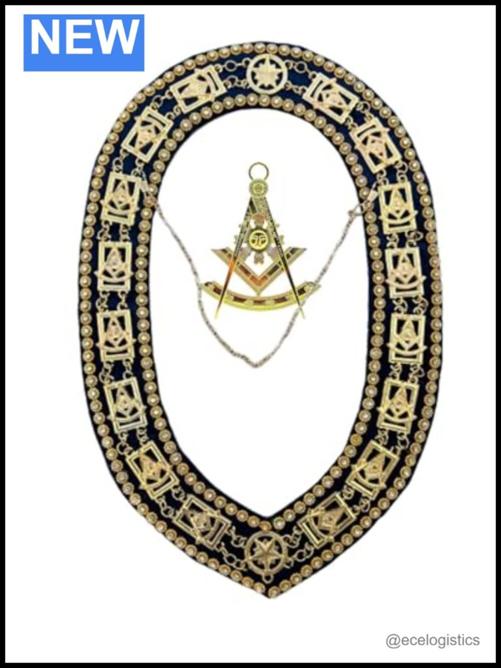 Past Master Chain Collar Masonic Regalia Gold Rhinestones